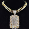 Iced Dog Tag Pendant Cuban Link Chain Necklace