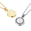 Small Reversible Lord's Prayer Round CZ Medallion Pendant Necklace