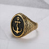 Men's Textured Stainless Steel Anchor Navy Signet Ring