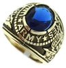 Stainless Steel Army Ring Simulated Blue Sapphire