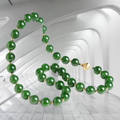 Natural Green Jade Necklace 20 Inches Long Round Beads