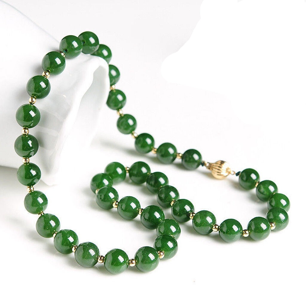 Imperial Jade Color Round Jade Bead Necklace with Jaguar Design – Lireille
