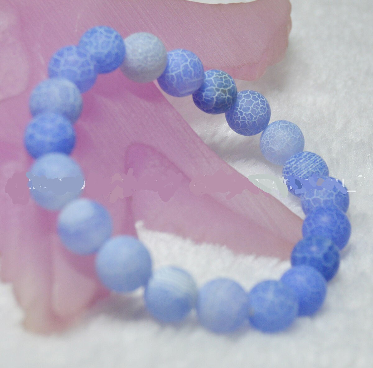 Bracelet agate teinté bleu, perle ronde 10 mm - Bracelet/Agate naturelle  chauffée - Miracles minéraux