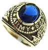 Stainless Steel Army Ring Simulated Blue Sapphire